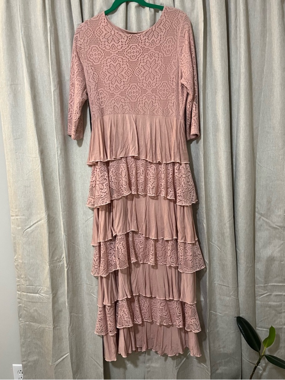 Dainty Jewells Dusty Rose Lace Tiered Maxi Dress